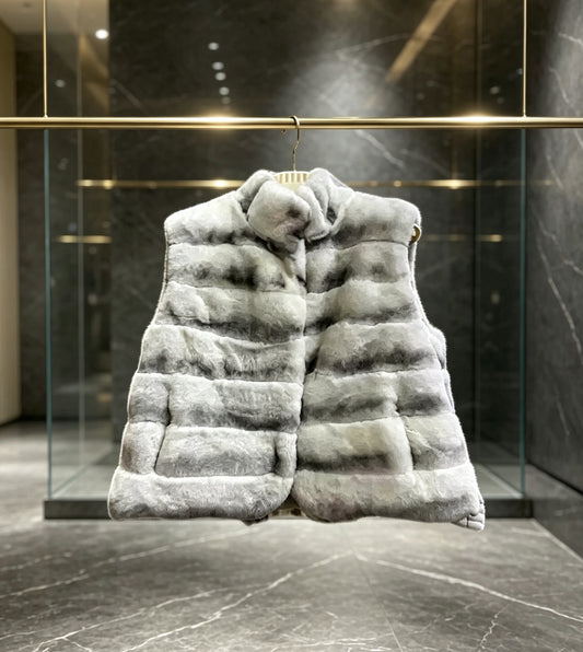 Gilet unisex in pelliccia di coniglio Rex tinto cincillà