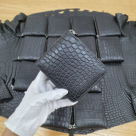 Portafogli con zip in vera pelle di coccodrillo