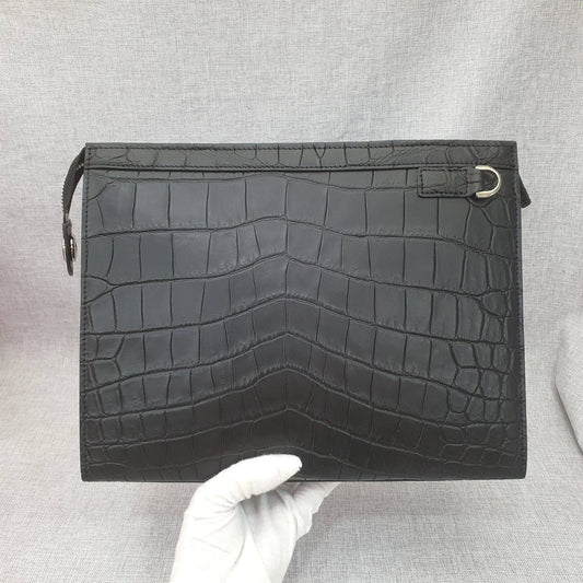 Da uomo, pochette nera in vera pelle di coccodrillo opaca
