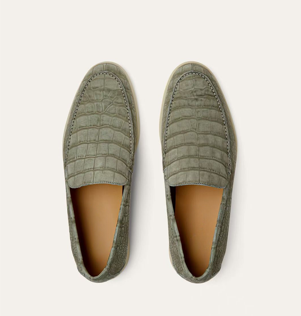 Preorder Nubuck Crocodile Shoes Men's Crocodile Leather Loafers Slip-On Dress Shoes Very Comfortable Brown