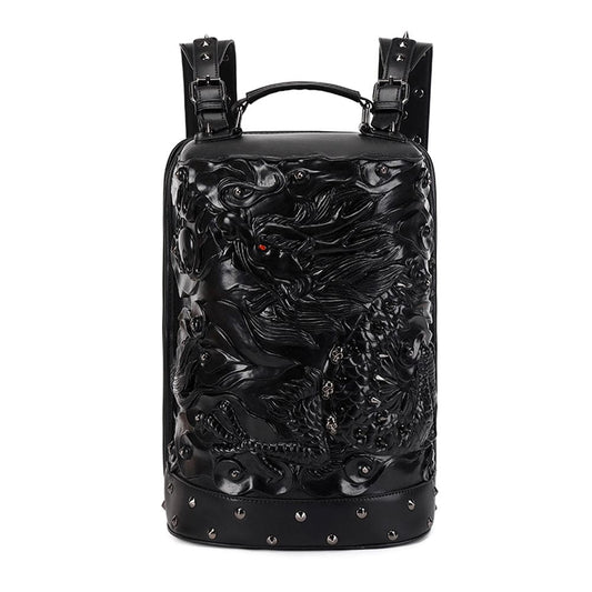 Zaino 3D, moda con doppio drago fluttuante 3D, zaino cilindrico