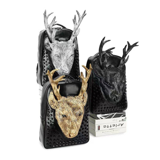Zaino alla moda borchiato con testa di mucca 3D