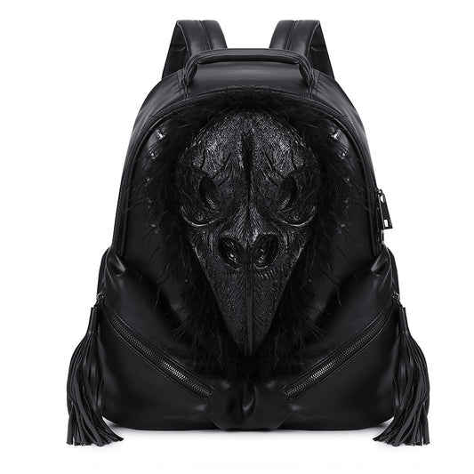 alt
Zaino 3D in pelle PU con teschio a becco e piuma, zaino per computer
