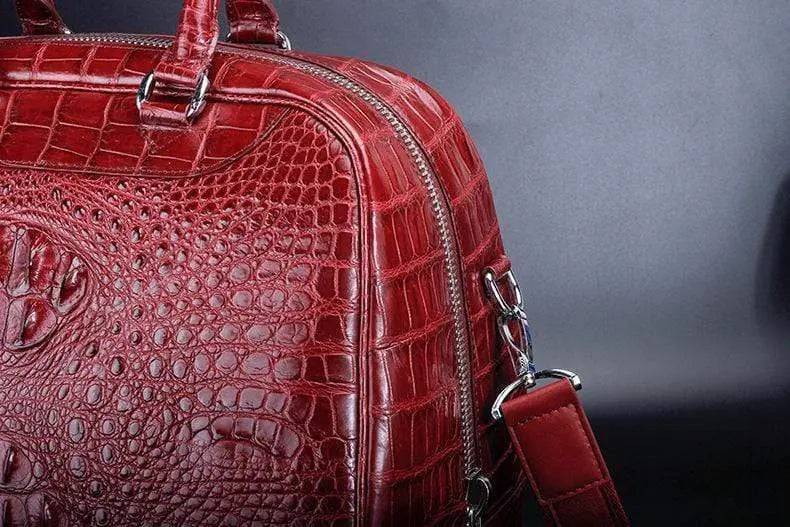 Borsone da viaggio in pelle di coccodrillo rosso