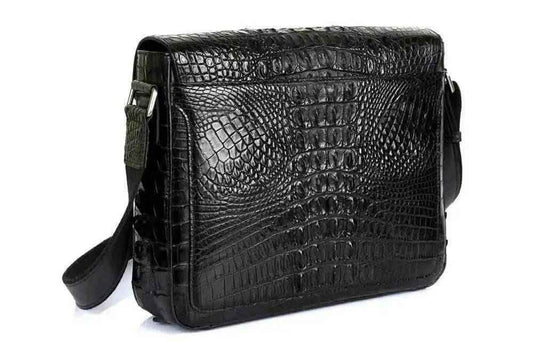 Crocodile Skin Leather Postman Bag, Expandable Messenger Bag,School Bag
