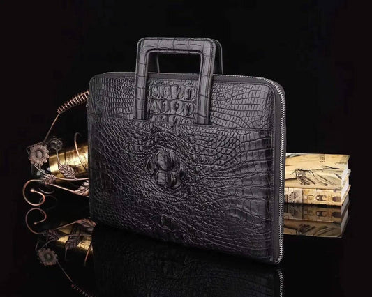 Genuine Crocodile Leather Sqauare Handle Briefcase For Men