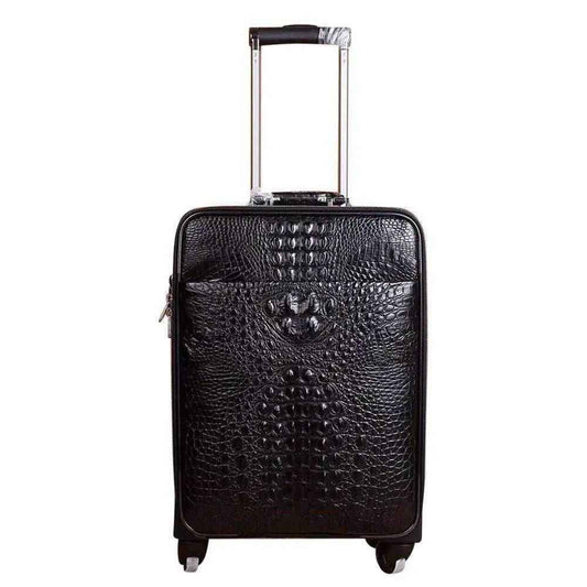 Valigia trolley con rotelle in vera pelle di coccodrillo, 4 ruote girevoli, borsa da viaggio