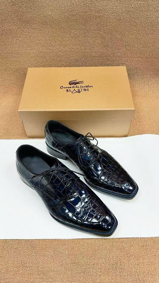 alt
Scarpe Crocodile, scarpe eleganti stringate da uomo stile norvegese, blu vintage
