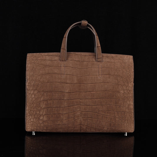 Nubuck Genuine Crocodile Skin Leather Top Handle Tote Duffel Bag Large Brown