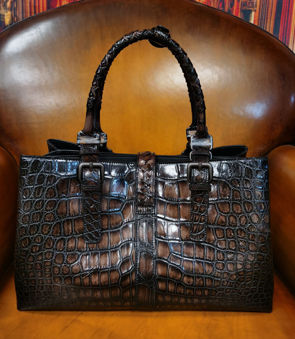 Preorder Genuine Crocodile Leather Travel Tote Bag Black