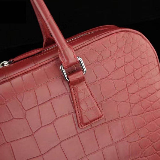 Genuine Crocodile Leather Briefcase That You Can Slide Over A Suitcase Handle Wine Red