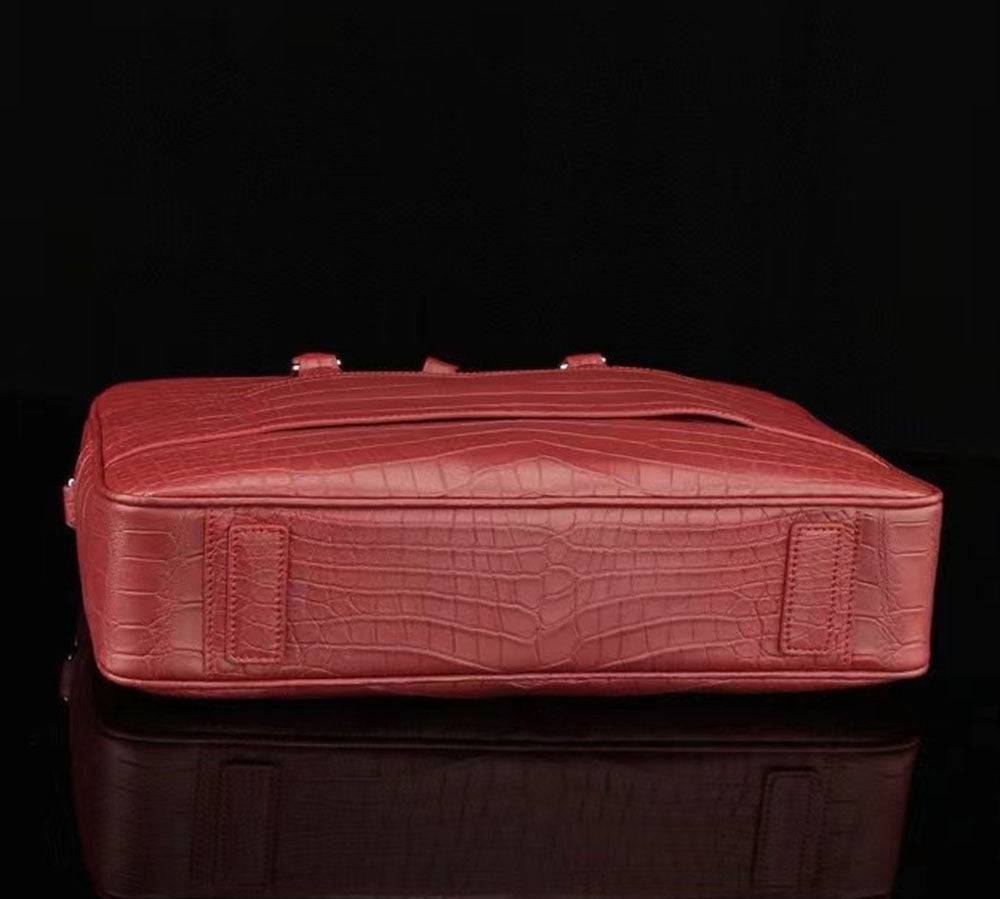 Genuine Crocodile Leather Briefcase That You Can Slide Over A Suitcase Handle Wine Red