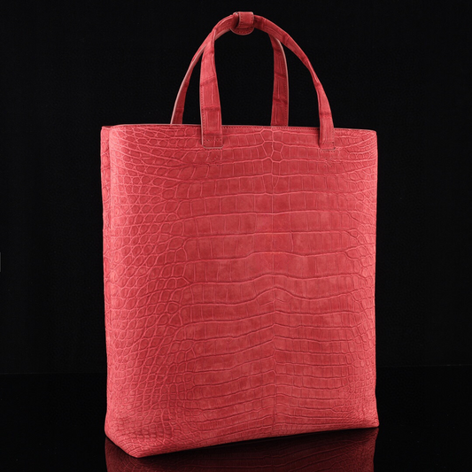 Nubuck Genuine Crocodile Skin Leather Large Shopper Hobo Tote Bags Red