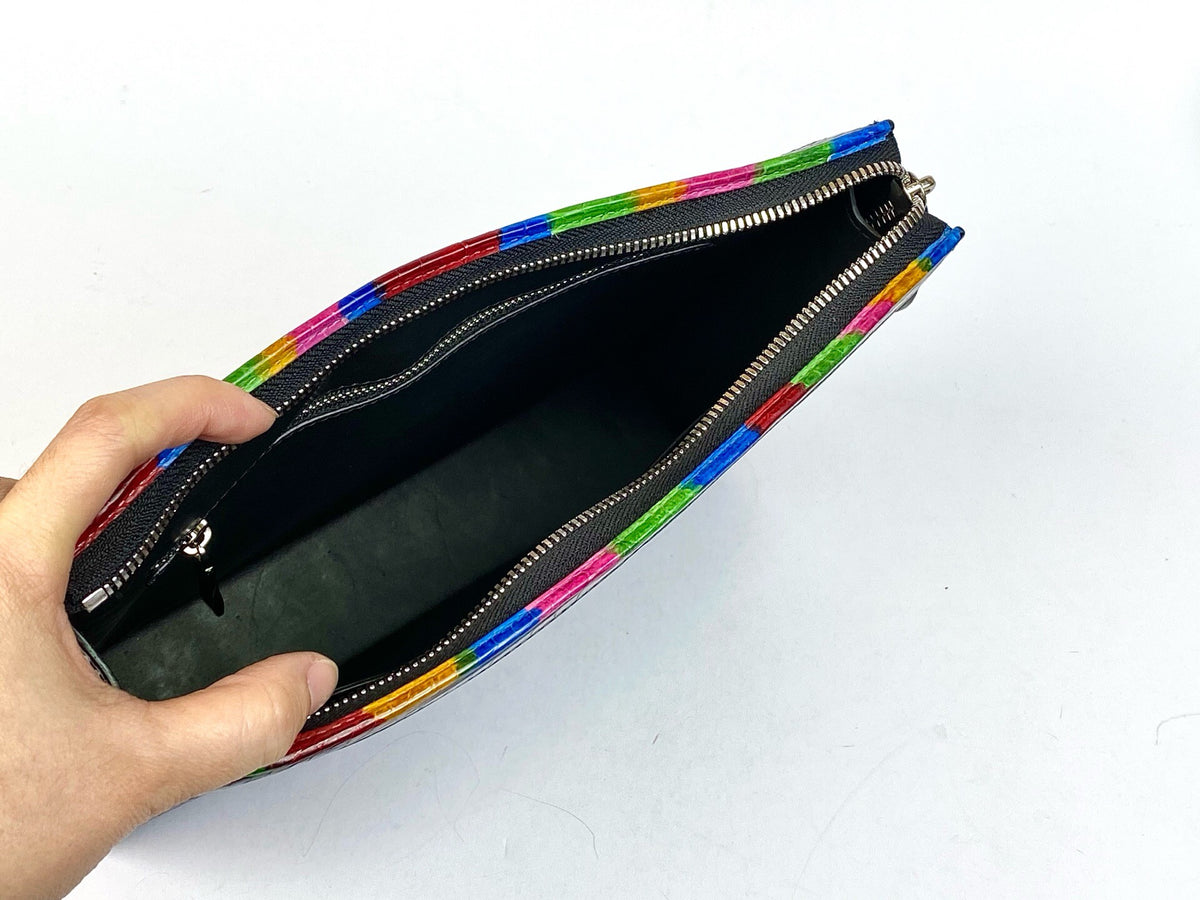 Crocodile Skin Leather Clutch , Stained Glass Style Rhapsody, Church Stained Glass Style Clutch