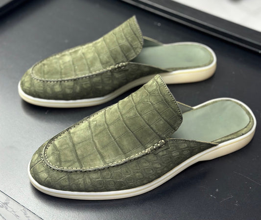 Nubuck Crocodile Leather Slippers ,Men's Crocodile Leather Slippers Very Comfortable