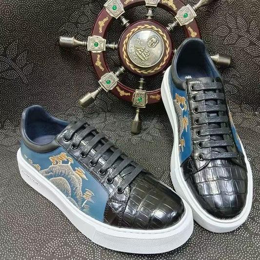 Crocodile Shoes , Genuine Crocodile Leather Sneakers Black