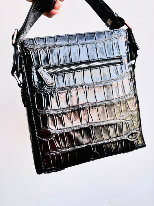 Borsa a tracolla in pelle effetto coccodrillo
