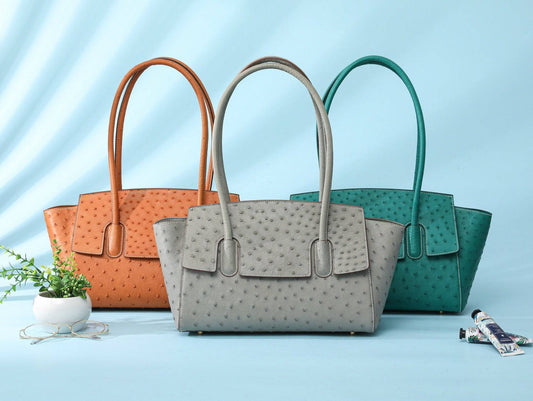 Womens Ostrich Leather Large Shopper Shopping Bag