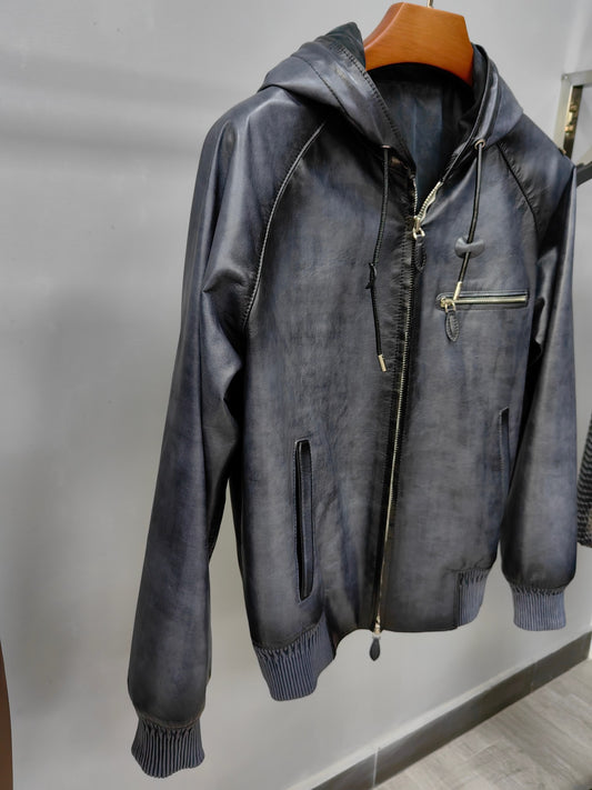 Giacche da uomo, giacca in pelle, giacche in pelle grigie vintage