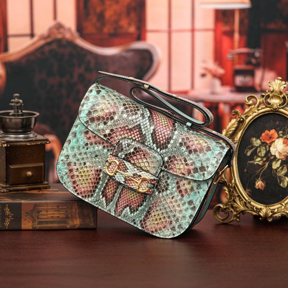 Womens Python Leather Cross Body Shoulder Bag