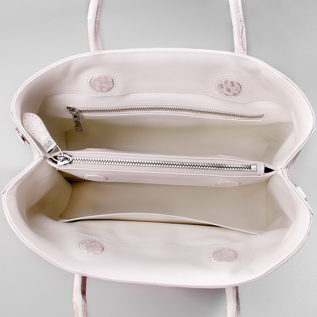 Túi tote đeo vai nữ da cá sấu thật Himalaya trắng 32cm