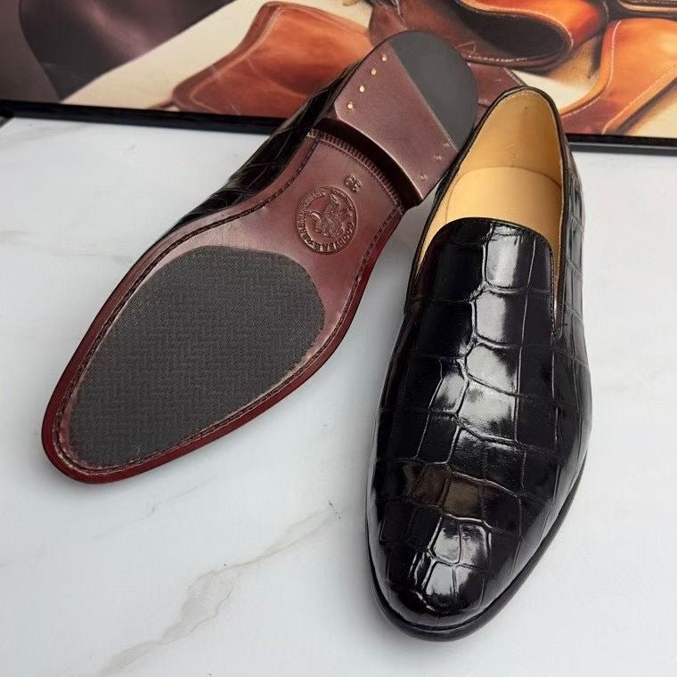 Crocodile Loafers , Genuine Crocodile Leather Slip On Loafer Shoes Black