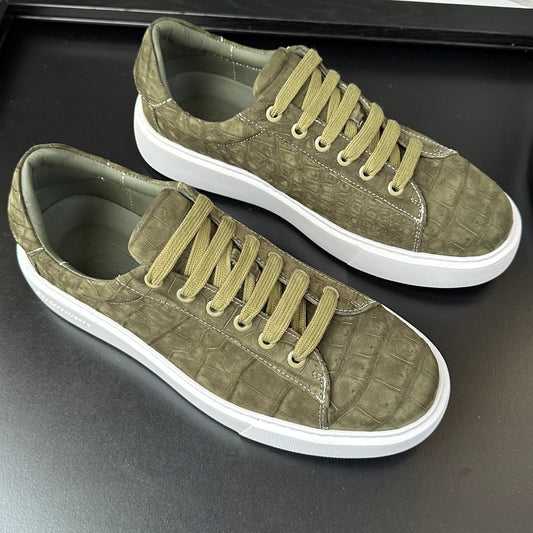 Crocodile Sneakers , Nubuck Genuine Crocodile Leather Sneakers green