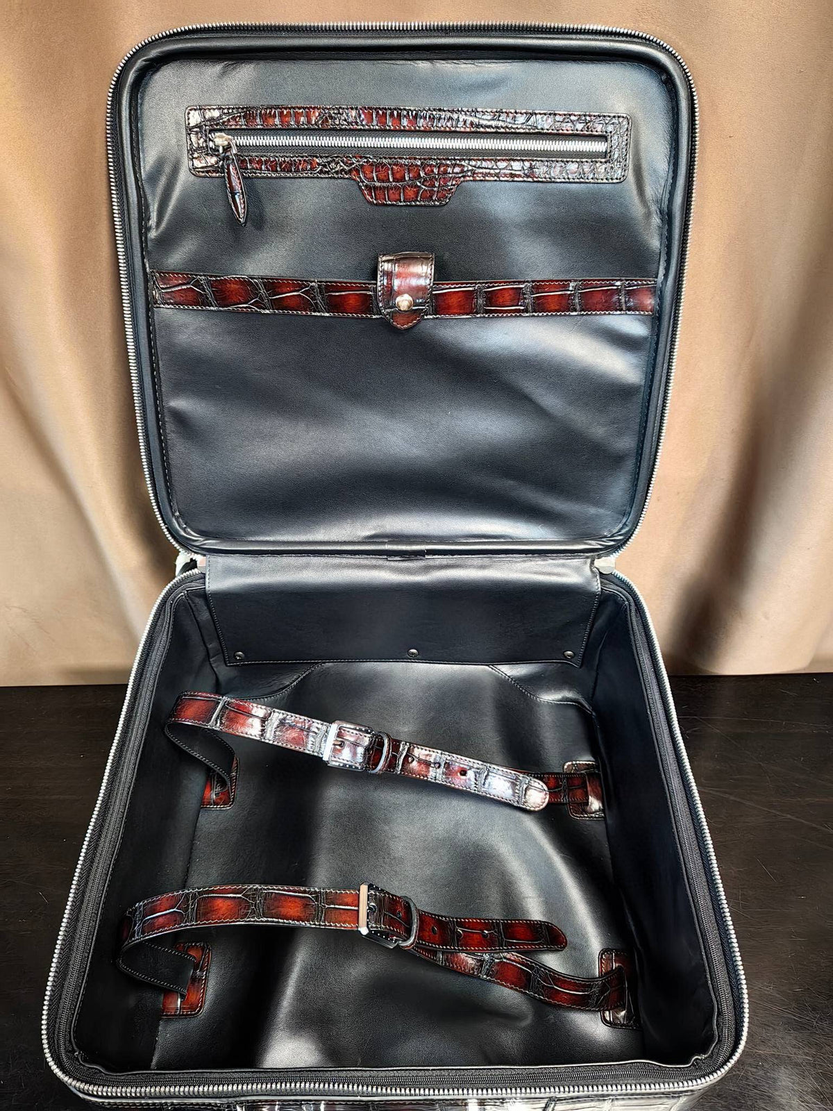 Vintage marrone in pelle effetto coccodrillo da 15 pollici, valigia da cabina da riporre sotto il sedile