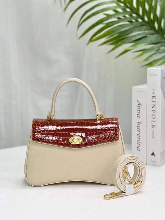 Womens Top Handle Bag Togo Leather / Shiny Wine Red Crocodile Skin Leather Gold Hardware