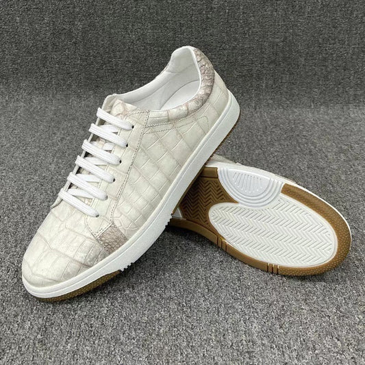 Men's Himalayan White Crocodile Leather Casual Sneakers