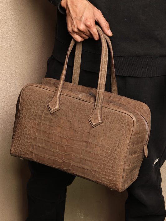 Borsa tote da weekend in vera pelle di coccodrillo