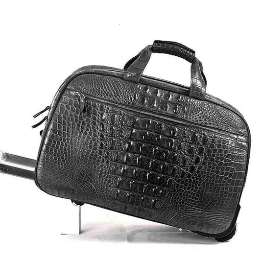 alt
Borsa trolley da viaggio da uomo in pelle di coccodrillo, valigia con ruote, bagaglio a mano