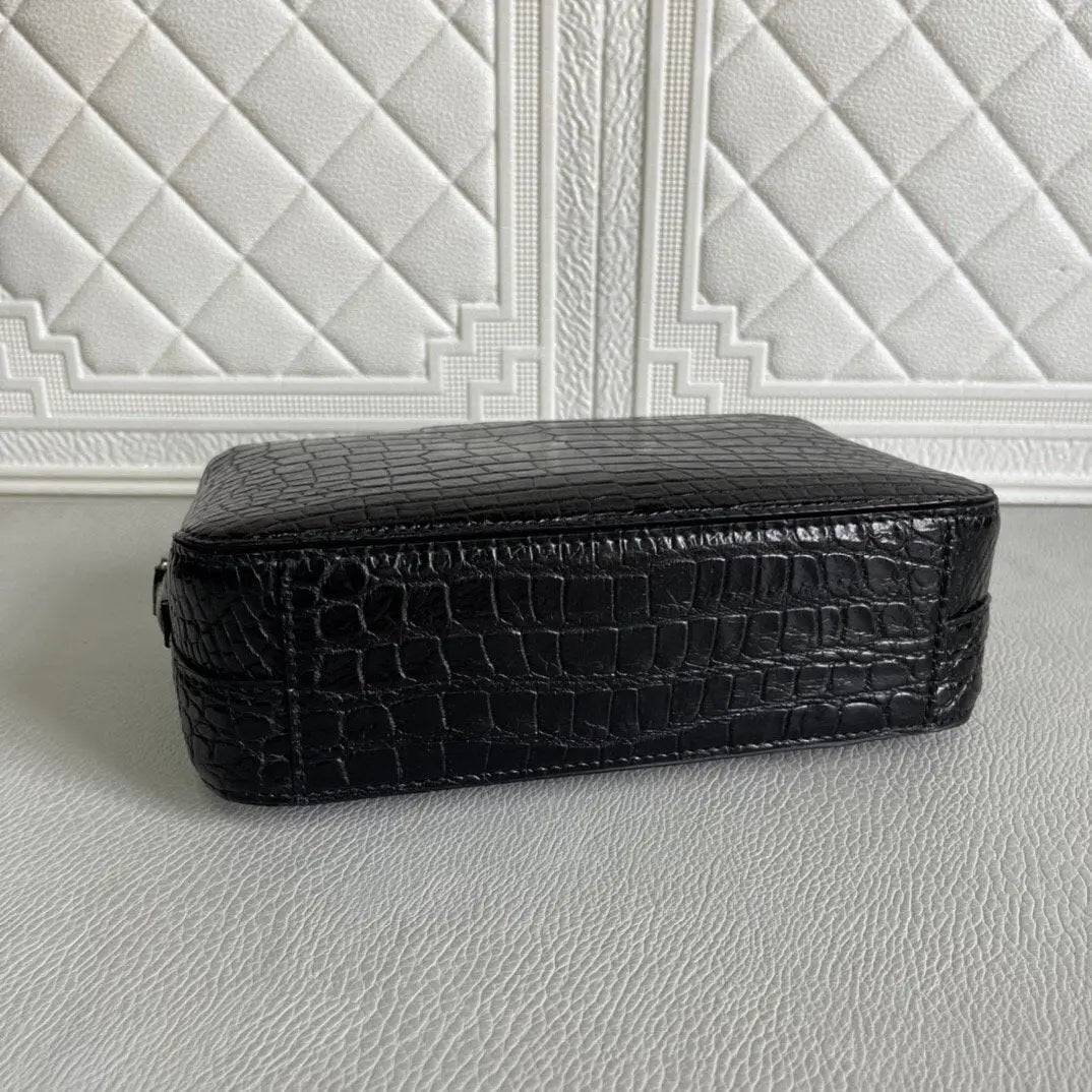 Men's Genuine Crocodile Leather Cross body Messenger Clutch Bag Black