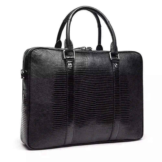 Mens Genuine Lizard Skin Leather Briefcase Bag Black