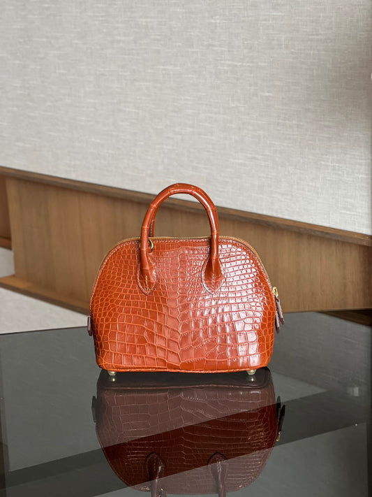 Womens Genuine Crocodile Skin Leather Cross Body Handle Bag
