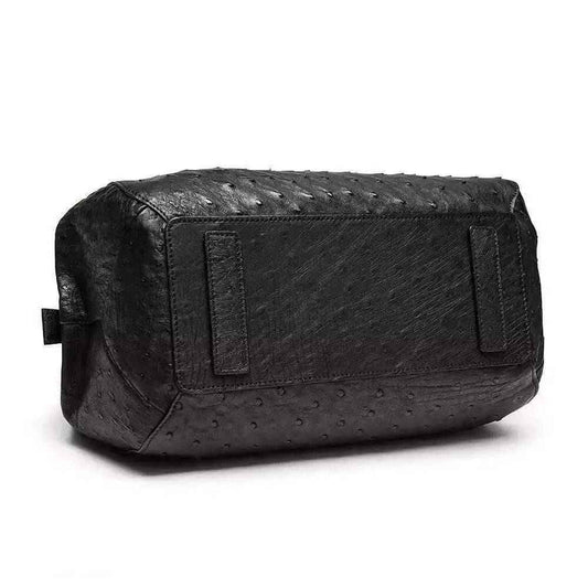 Borsa tote hobo da donna in vera pelle di struzzo nera
