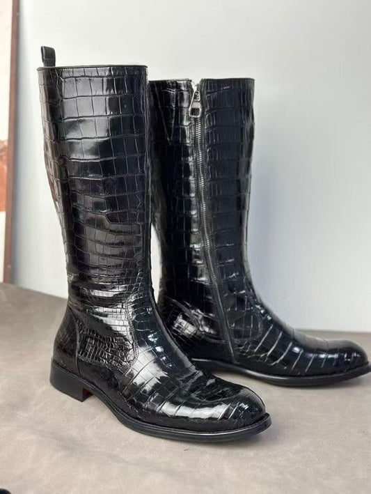Men's Crocodile Leather Knee-High Boot