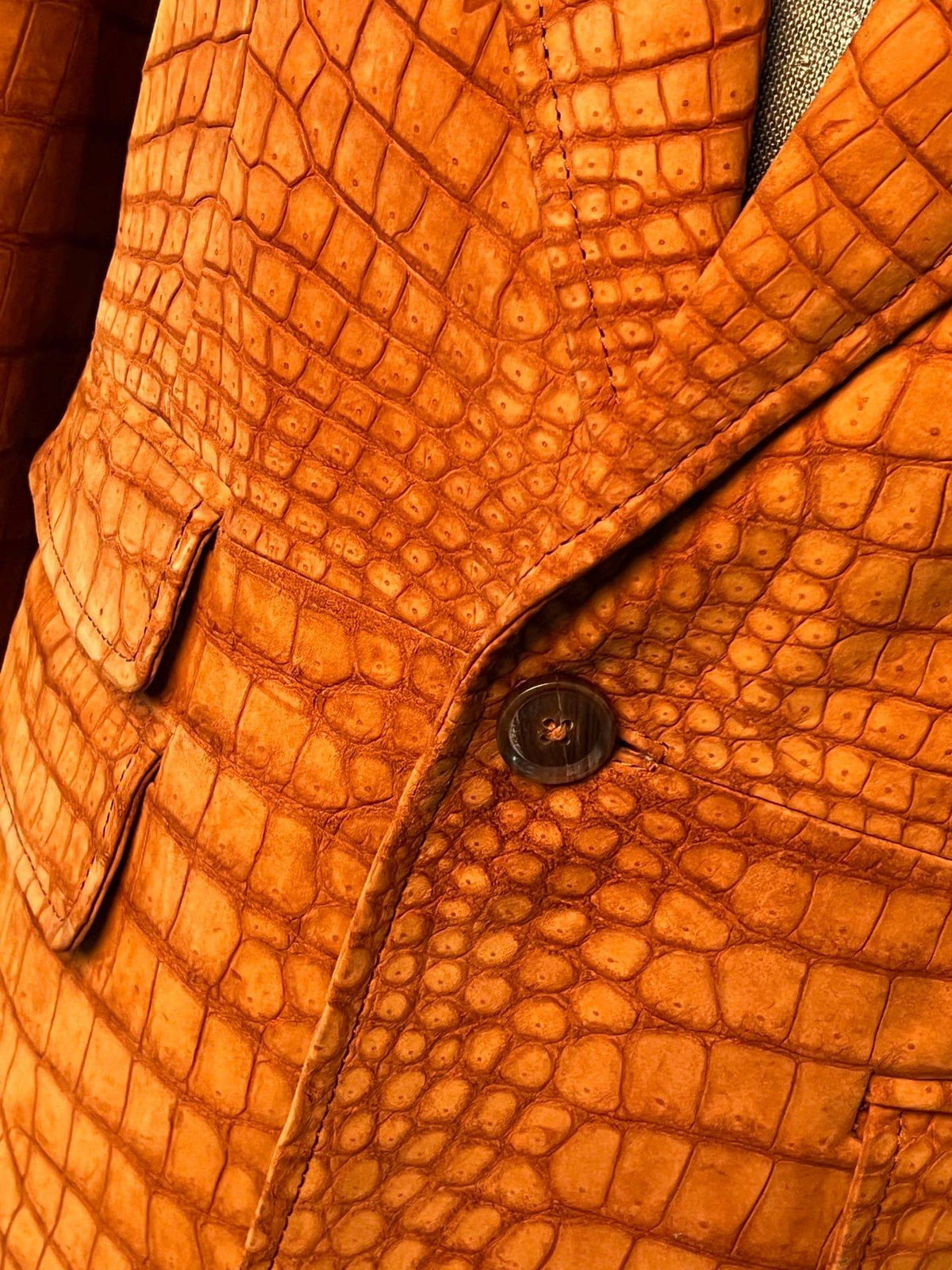 Stylish Orange Nubuck Crocodile Leather Suite Blazer