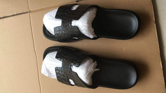 Genuine Crocodile Belly Leather Mens Slipper Black