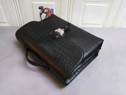 Genuine Crocodile Leather Briefcase Top Handle Bags High Glossy Brown