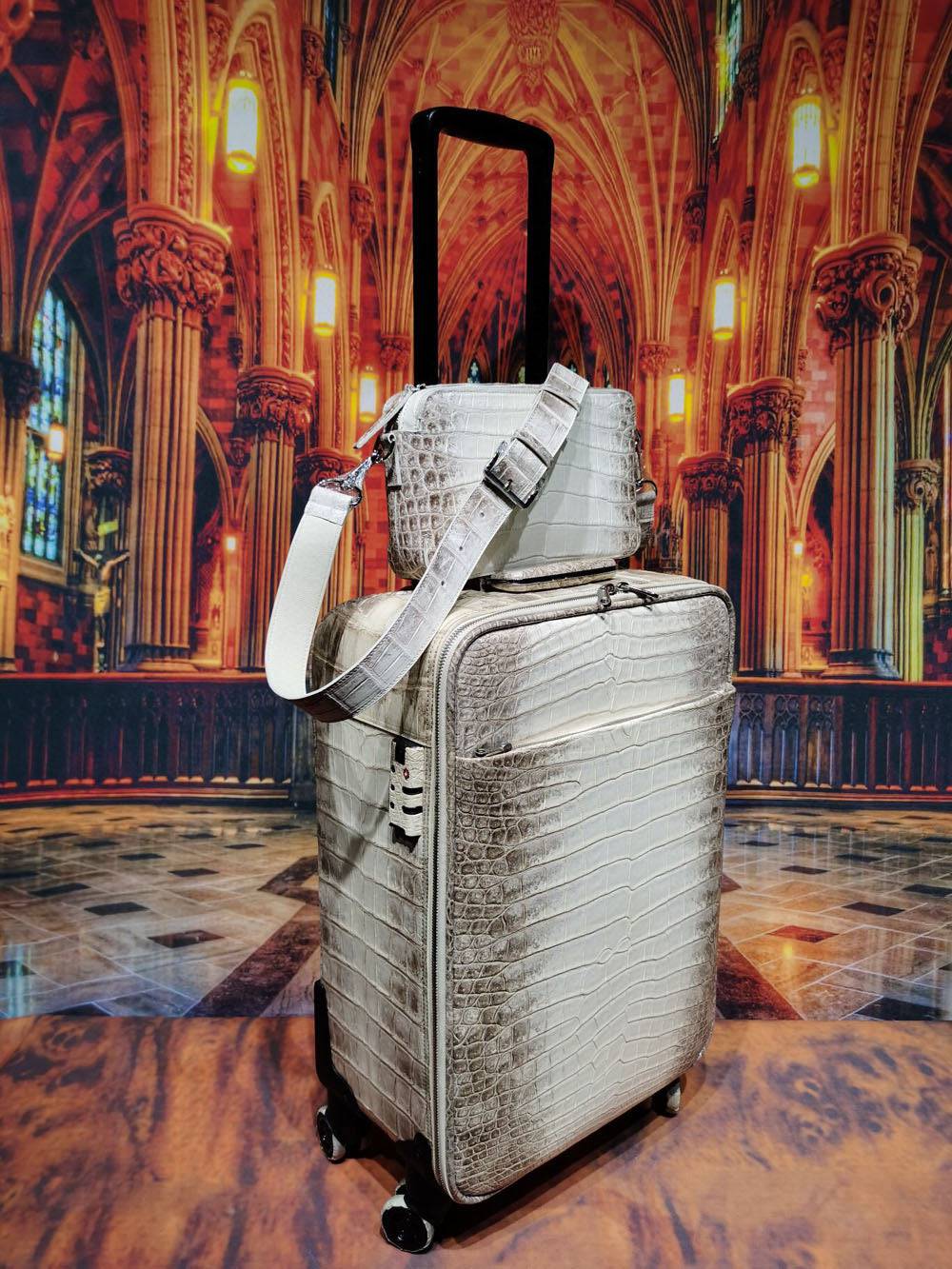 Himalaya White Pelle di coccodrillo valigia in pelle / trolley da cabina / borsa da viaggio weekend / trolley con ruote universali 20 pollici