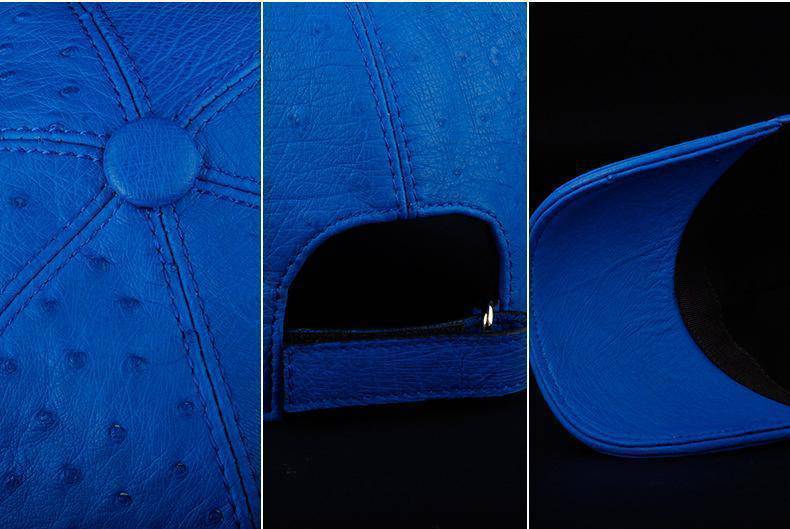 Ostrich Leather Strap back Baseball Cap Blue