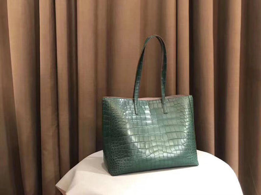 Tote bag shopper in pelle di pancia di coccodrillo per donna, blu navy in preordine