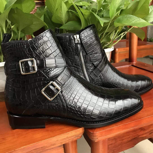 Preordine Stivale Troy in vera pelle esotica di pancia di coccodrillo