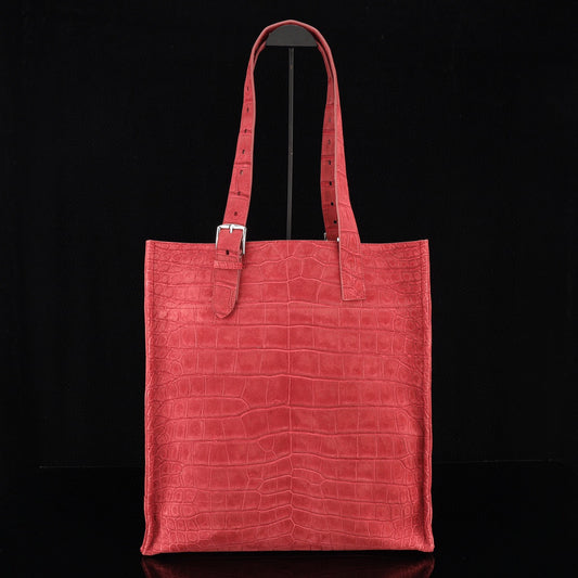 Unisex Borsa shopper tote grande in vera pelle di coccodrillo nabuk