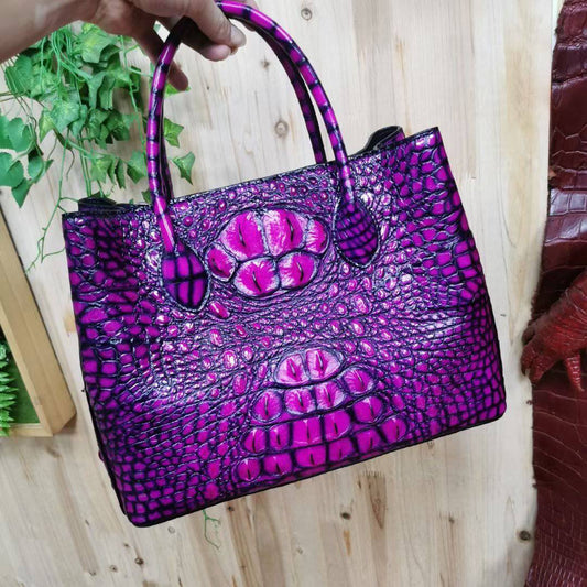 Womens Genuine Crocodile Leather Tote Shoulder Bags Vintage Purple