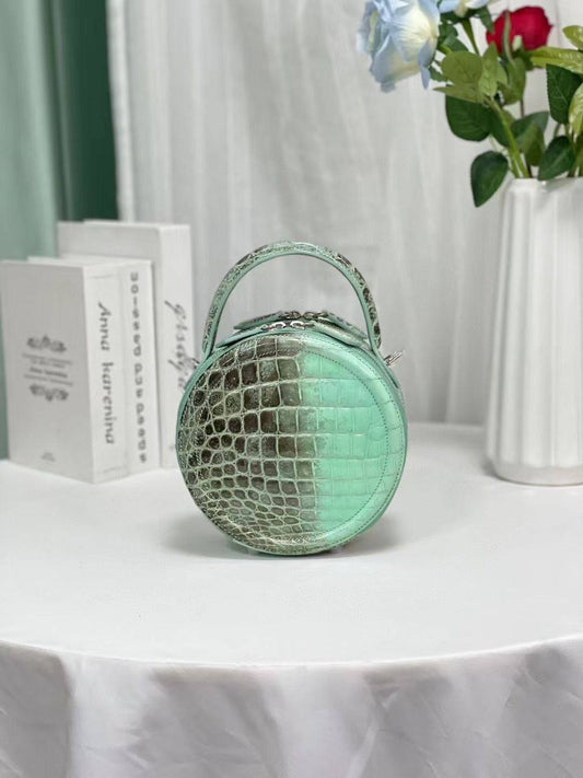 Womens Himalaya Green Crocodile Leather Round Circle Bag