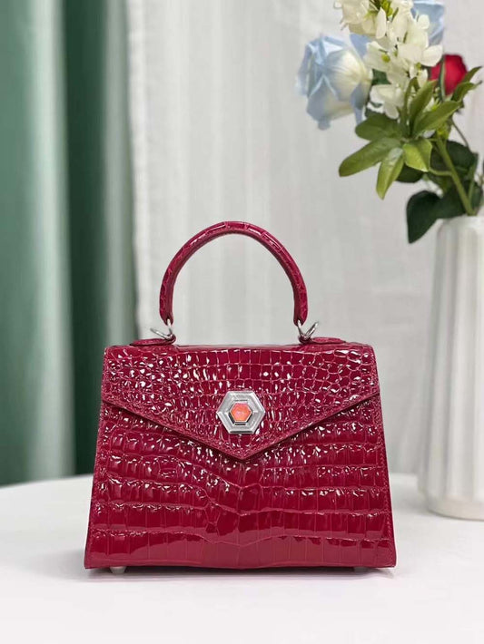 Womens Shiny Niloticus Crocodile Leather Top Handle Bags