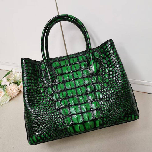 Womens Genuine Crocodile Leather Tote Shoulder Bags Vintage Green