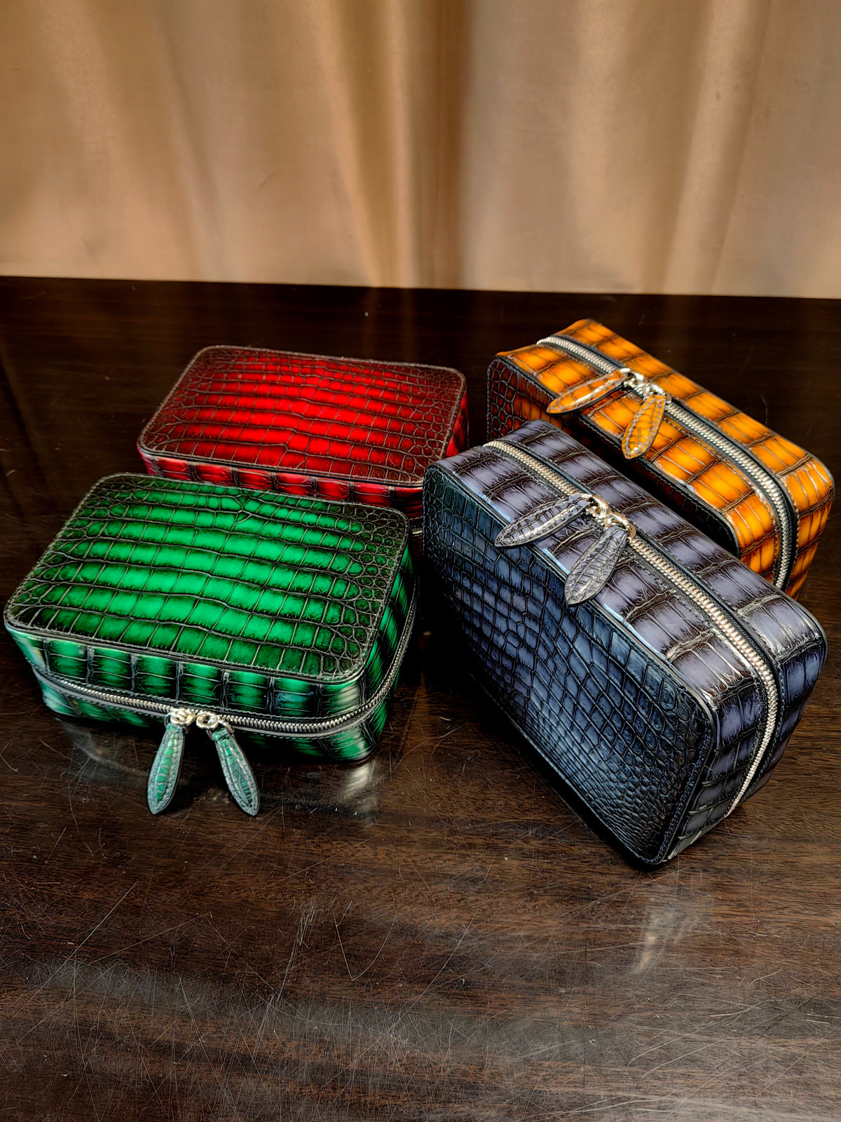 custodia per pipa con zip in vera pelle di coccodrillo vintage, borsa/astuccio per pipa in pelle di coccodrillo, regalo personalizzato, astuccio per pipa, tabacco, regalo di Natale